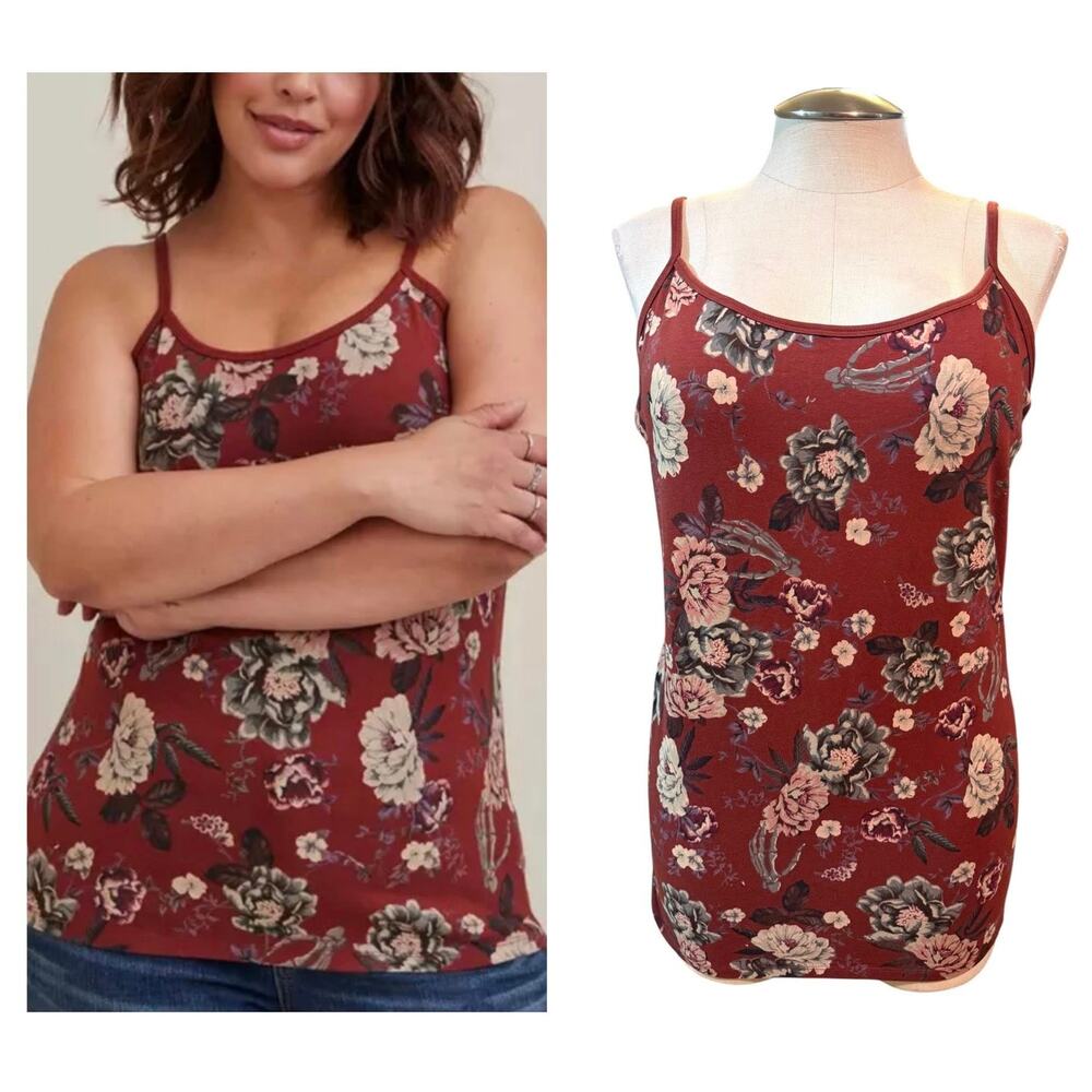 Torrid 5 (5X 28) Roses‎ & Skull Hands Stretchy Fitted Foxy Cami Tank Top New